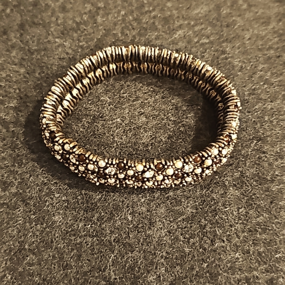 Stretchy beaded bracelet, maroon, pearl, cz's